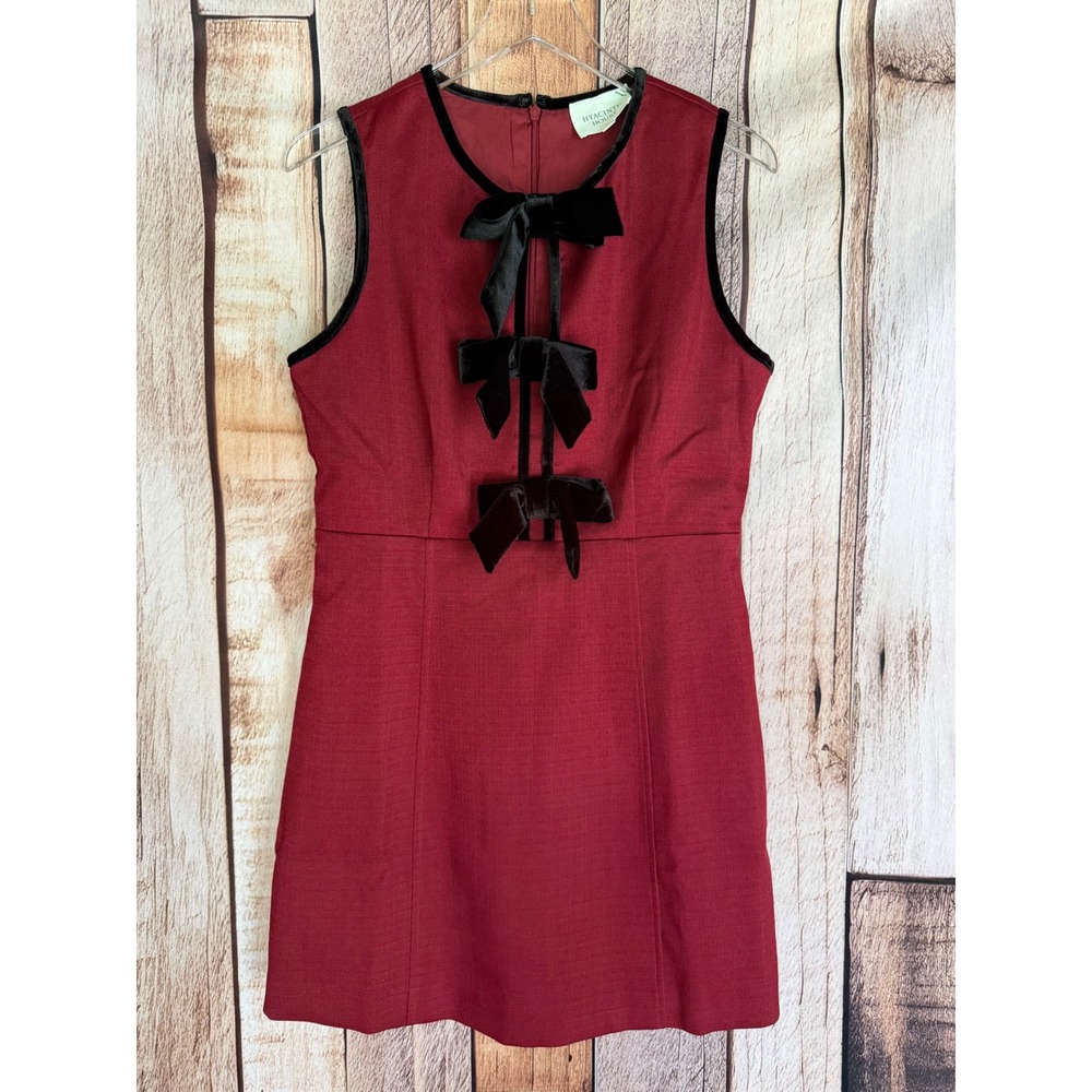 Hyacinth House Cranberry‎ Velvet Bow Jaclyn Mini Dress Coquette Holiday Medium